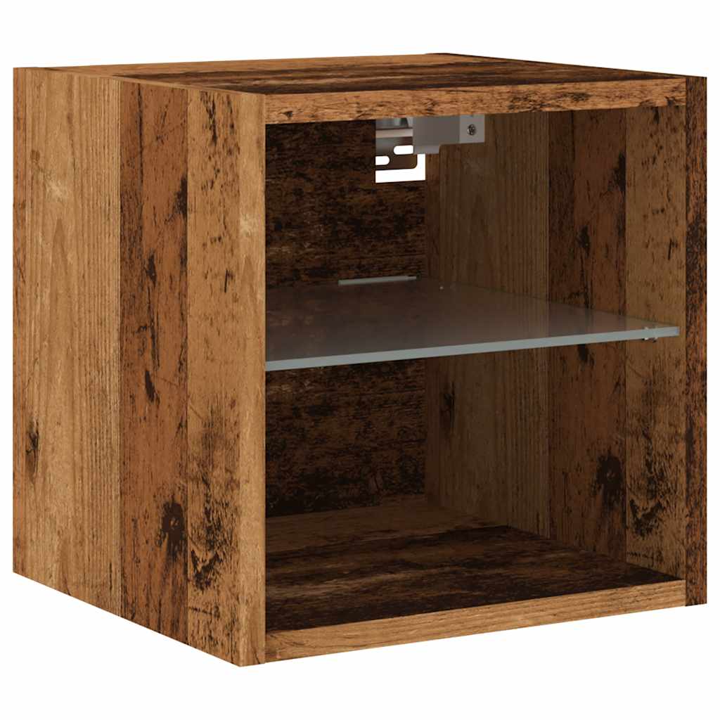 Vegghengt Tv-Benk Med Led Gammelt Tre 30X28,5X30 Cm