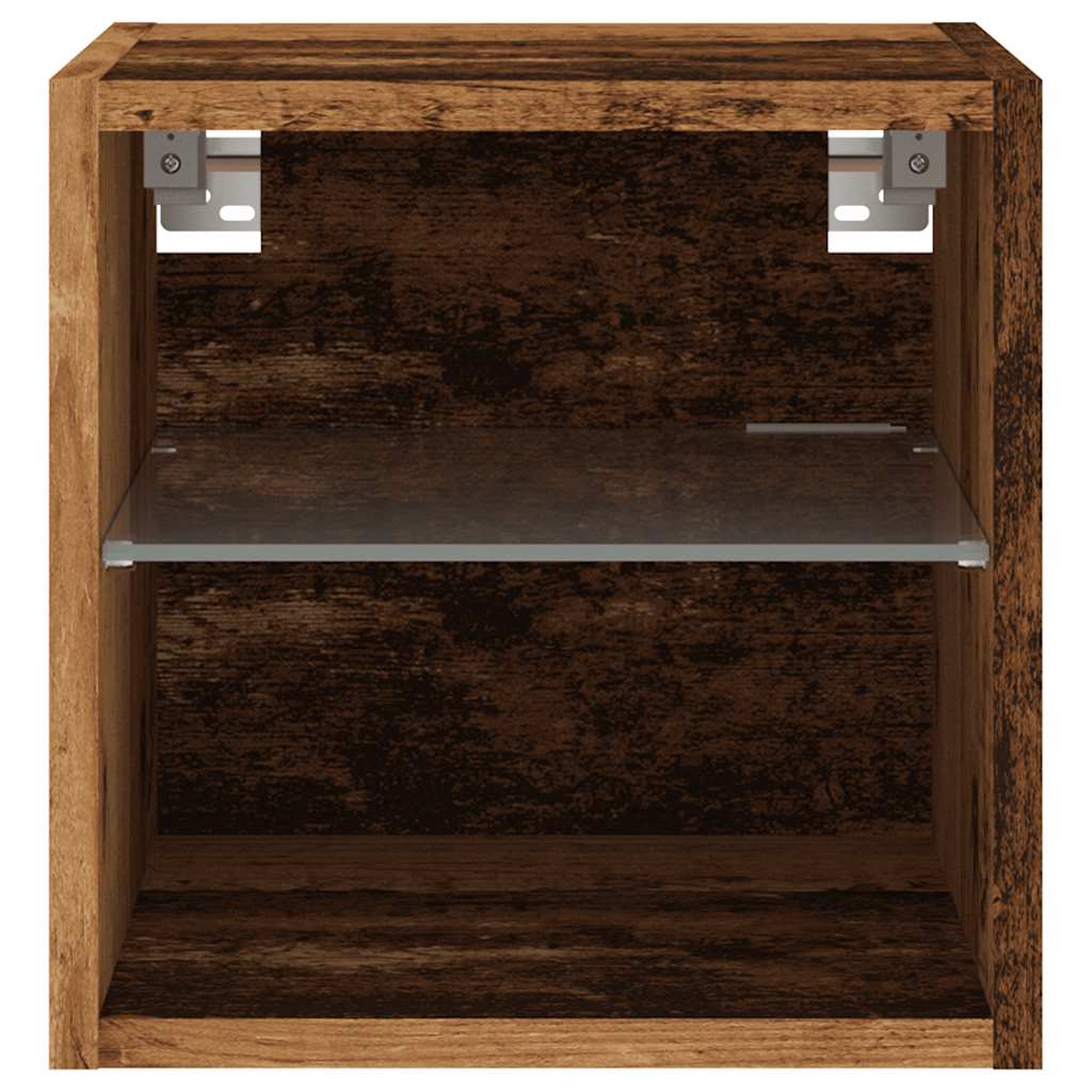 Vegghengt Tv-Benk Med Led Gammelt Tre 30X28,5X30 Cm