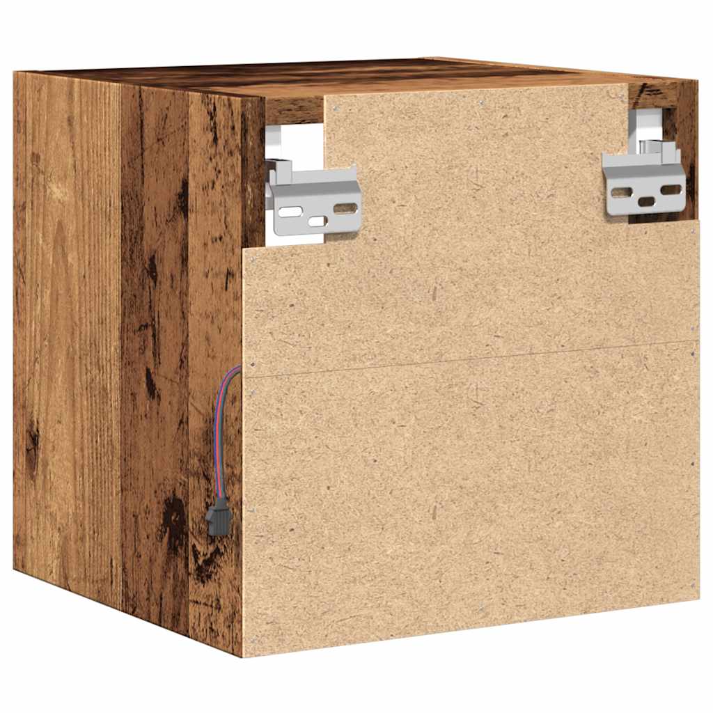 Vegghengt Tv-Benk Med Led Gammelt Tre 30X28,5X30 Cm