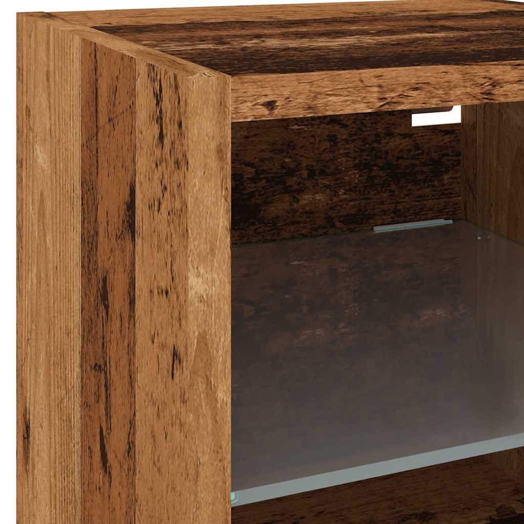 Vegghengt Tv-Benk Med Led Gammelt Tre 30X28,5X30 Cm