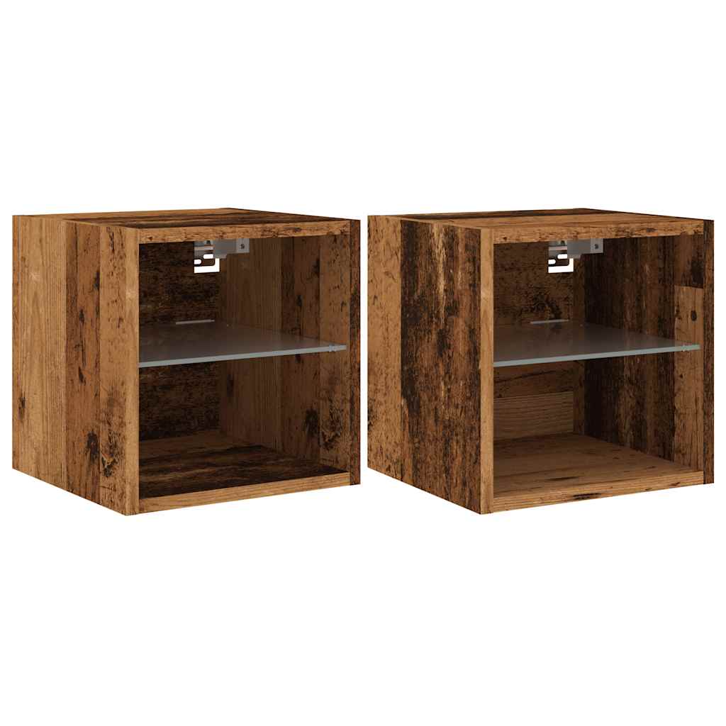 Vegghengt Tv-Benk Med Led 2 Stk Gammelt Tre 30X28,5X30 Cm