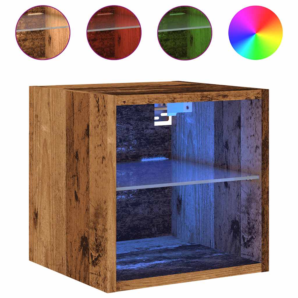 Vegghengt Tv-Benk Med Led 2 Stk Gammelt Tre 30X28,5X30 Cm