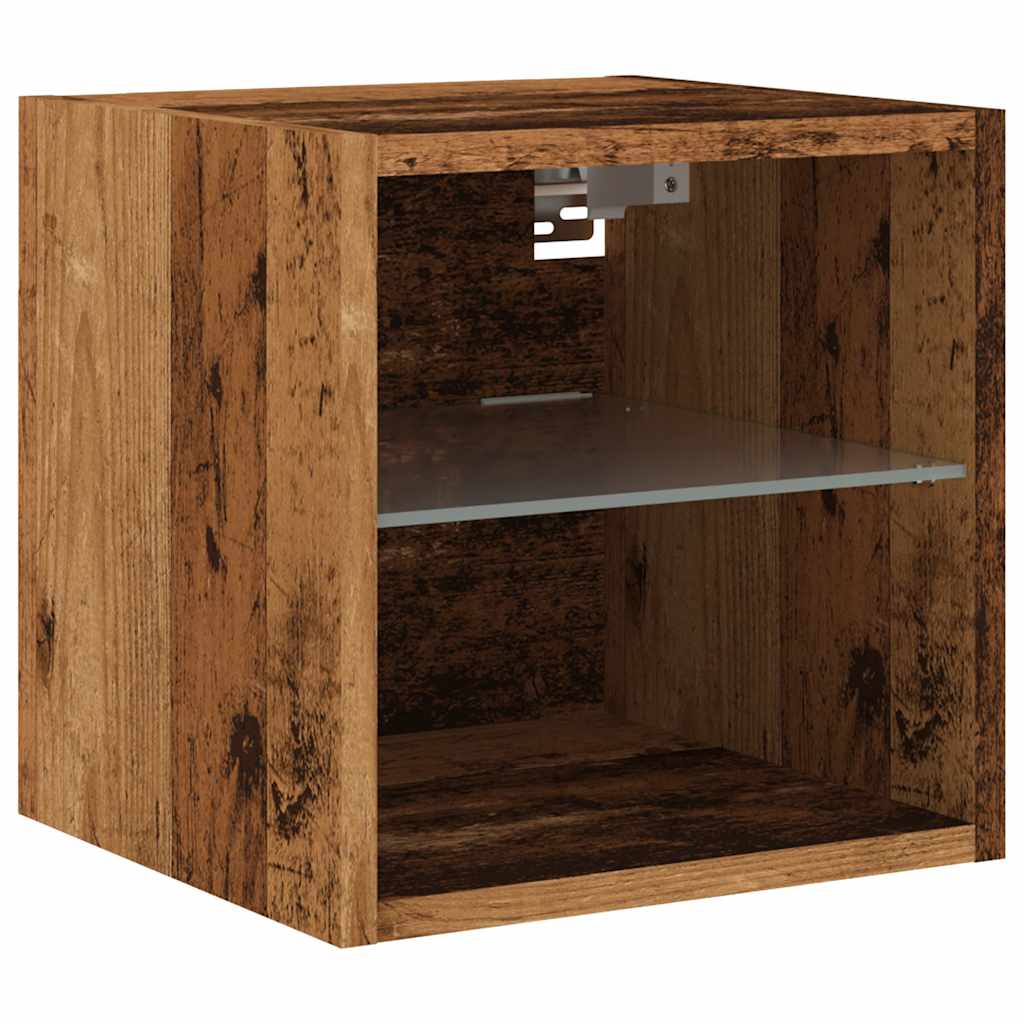 Vegghengt Tv-Benk Med Led 2 Stk Gammelt Tre 30X28,5X30 Cm