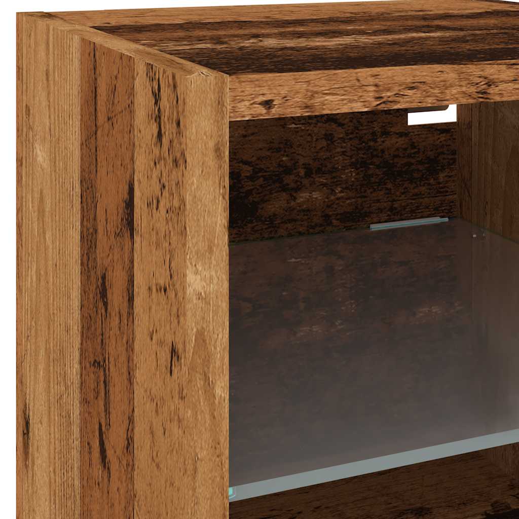 Vegghengt Tv-Benk Med Led 2 Stk Gammelt Tre 30X28,5X30 Cm