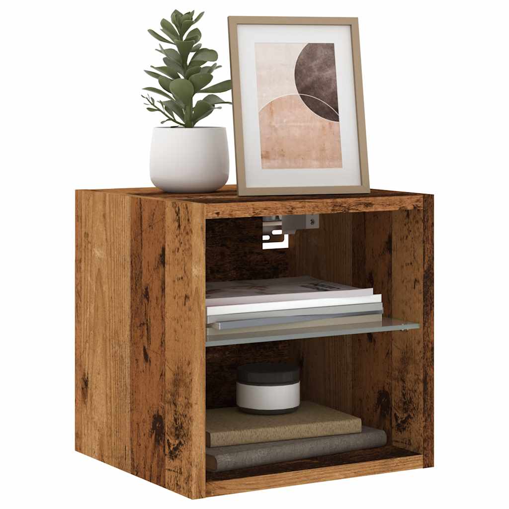 Vegghengt Tv-Benk Med Led 2 Stk Gammelt Tre 30X28,5X30 Cm