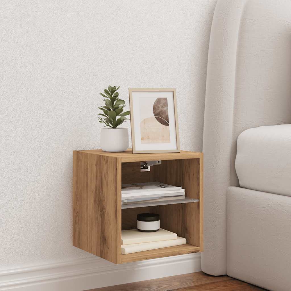 Vegghengt Tv-Benk Med Led Artisan Eik 30X28,5X30 Cm