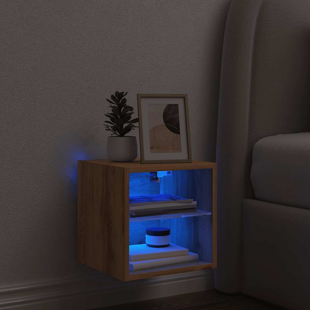 Vegghengt Tv-Benk Med Led Artisan Eik 30X28,5X30 Cm