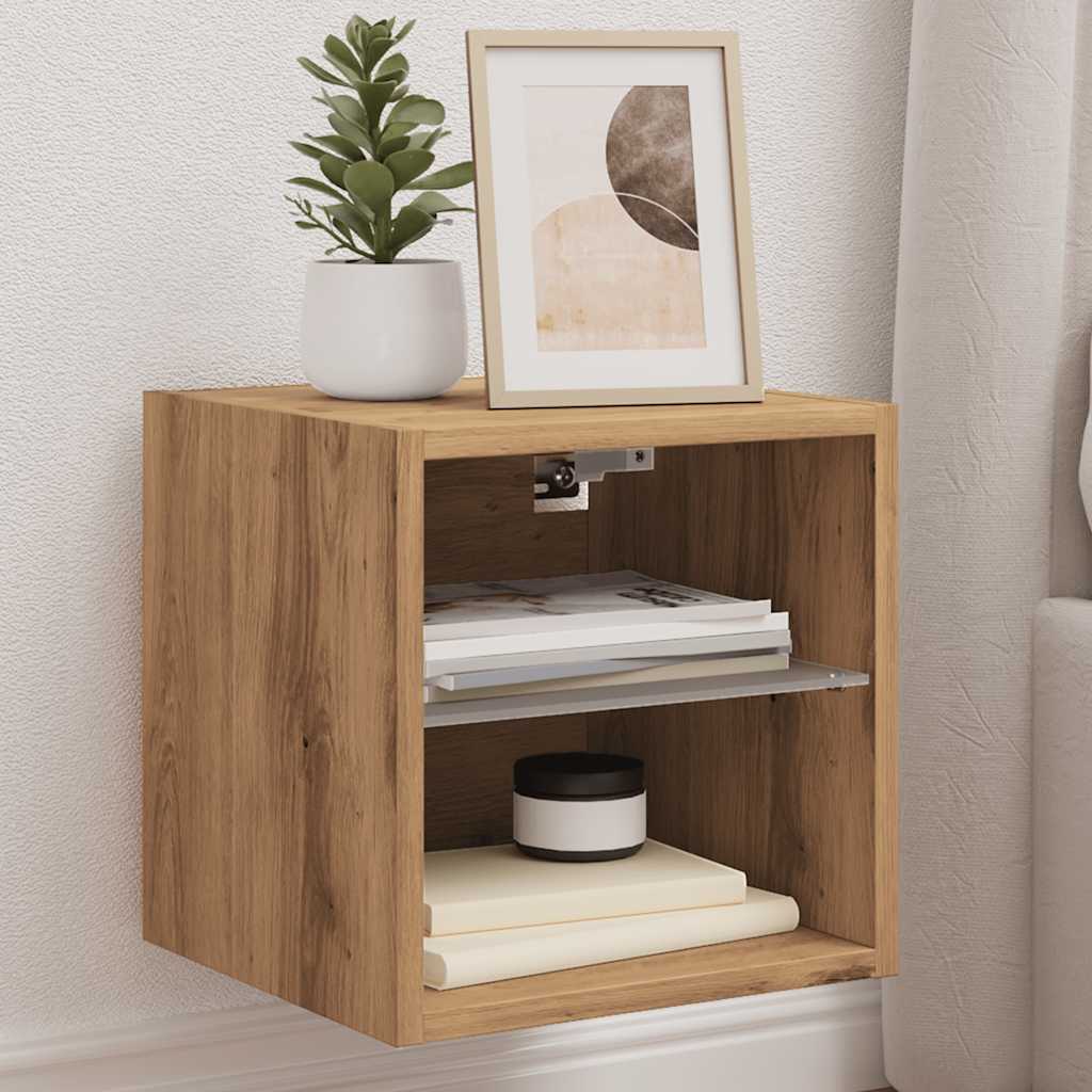 Vegghengt Tv-Benk Med Led Artisan Eik 30X28,5X30 Cm