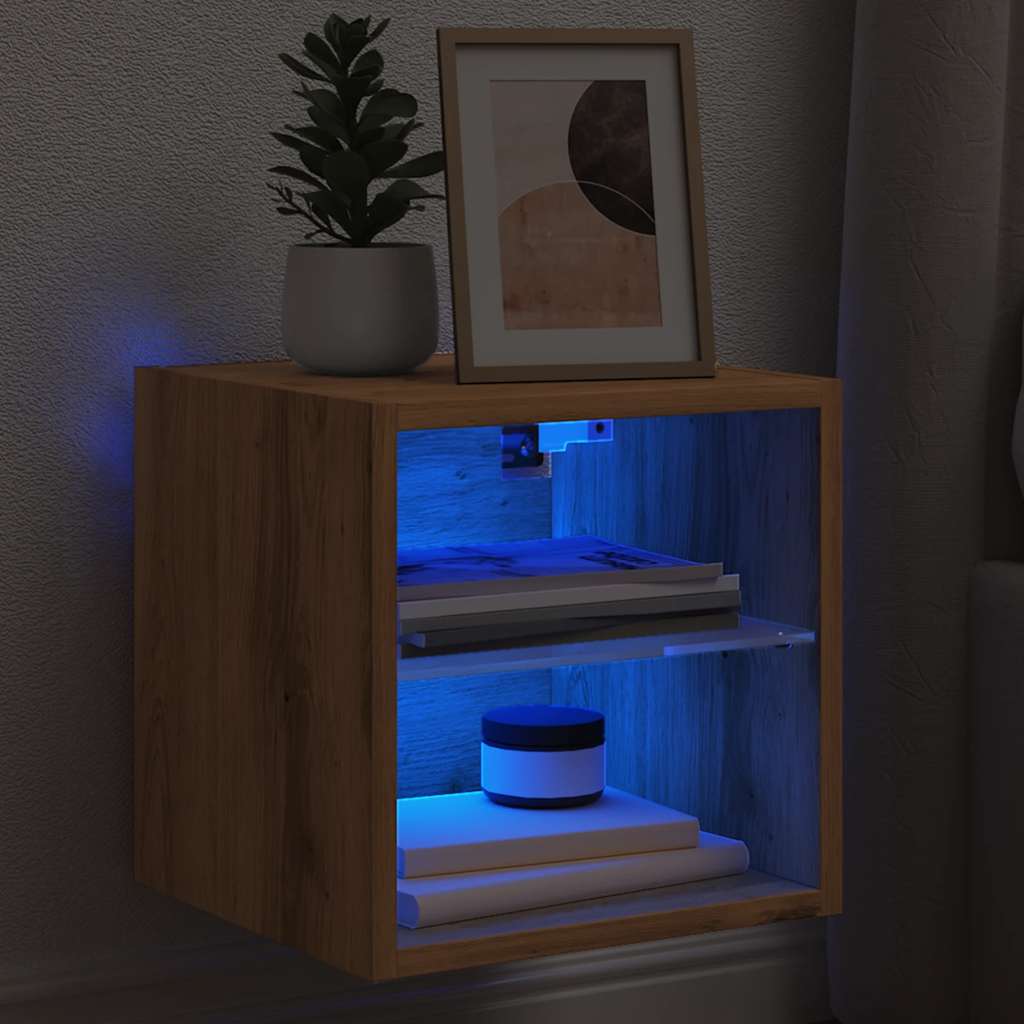 Vegghengt Tv-Benk Med Led Artisan Eik 30X28,5X30 Cm