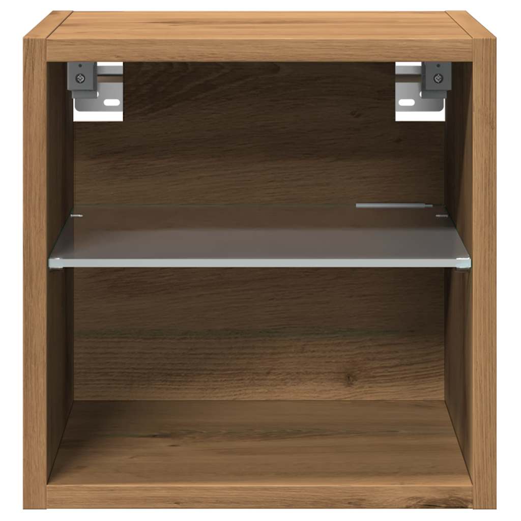 Vegghengt Tv-Benk Med Led Artisan Eik 30X28,5X30 Cm
