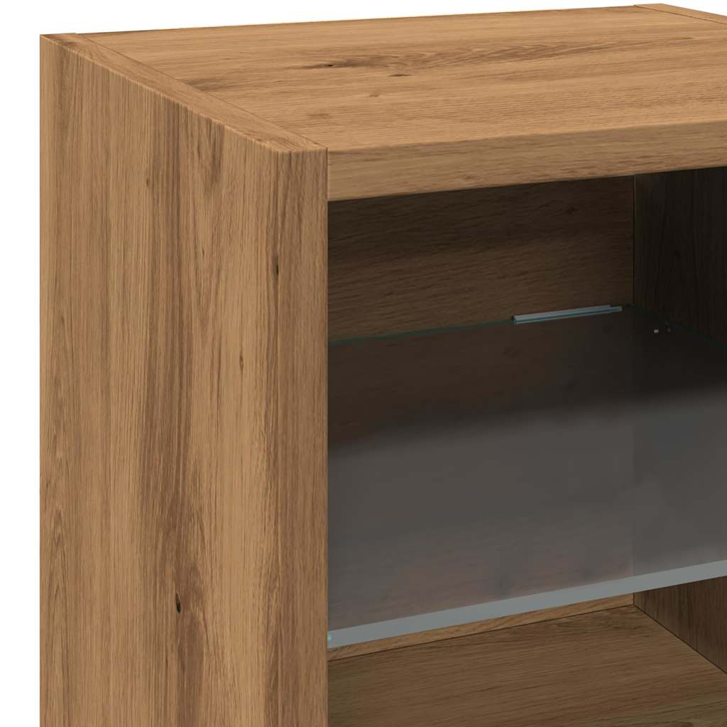 Vegghengt Tv-Benk Med Led Artisan Eik 30X28,5X30 Cm
