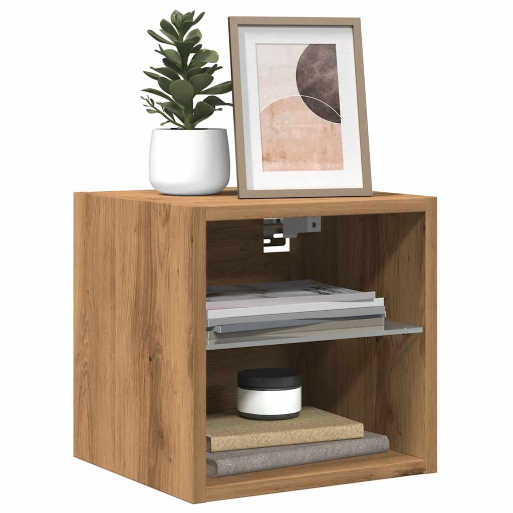Vegghengt Tv-Benk Med Led Artisan Eik 30X28,5X30 Cm