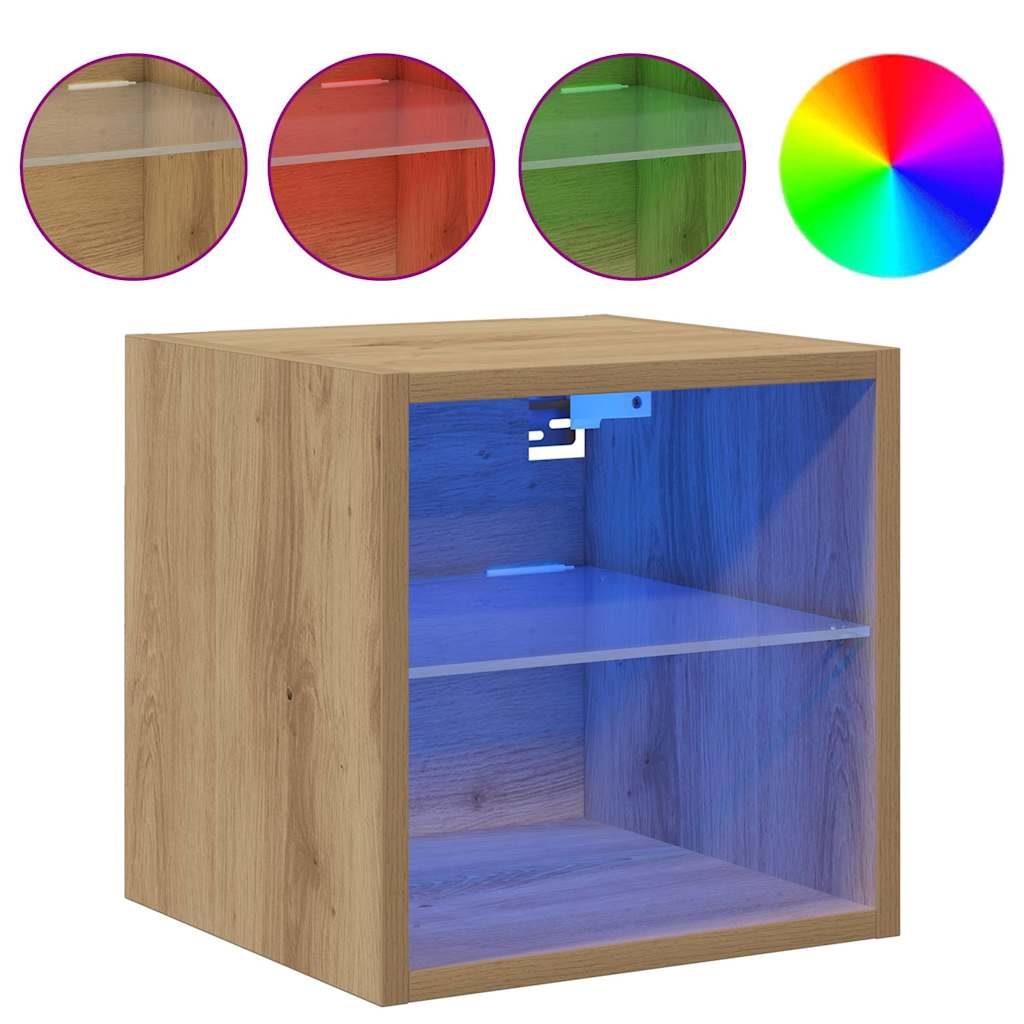 Vegghengt Tv-Benk Med Led 2 Stk Artisan Eik 30X28,5X30 Cm