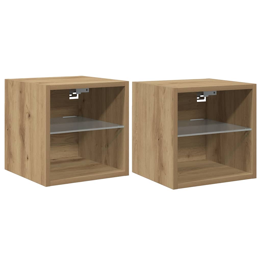 Vegghengt Tv-Benk Med Led 2 Stk Artisan Eik 30X28,5X30 Cm