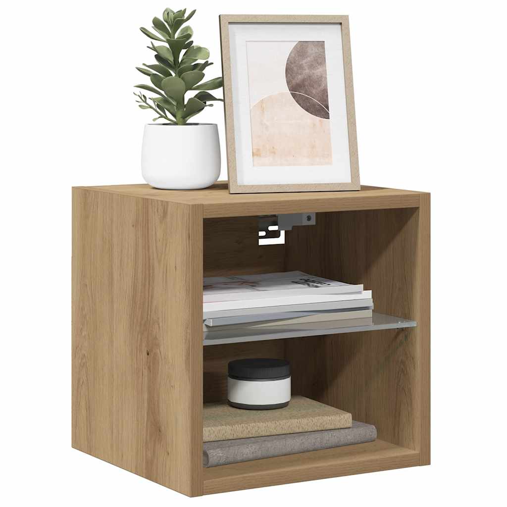 Vegghengt Tv-Benk Med Led 2 Stk Artisan Eik 30X28,5X30 Cm