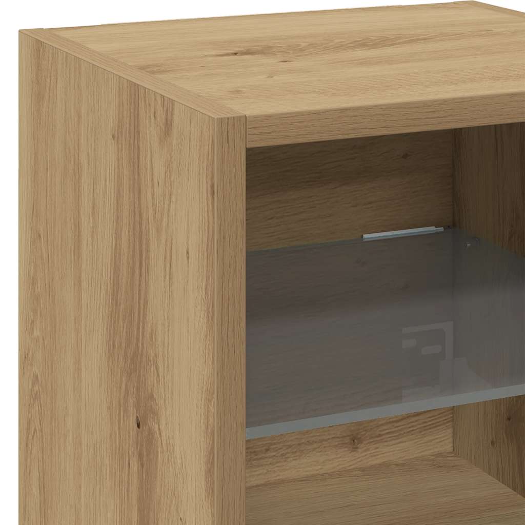 Vegghengt Tv-Benk Med Led 2 Stk Artisan Eik 30X28,5X30 Cm