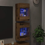 Vegghengte Skap Med Led-Lys For Tv 2 Stk Gammelt Tre 40X30X60,5 Cm