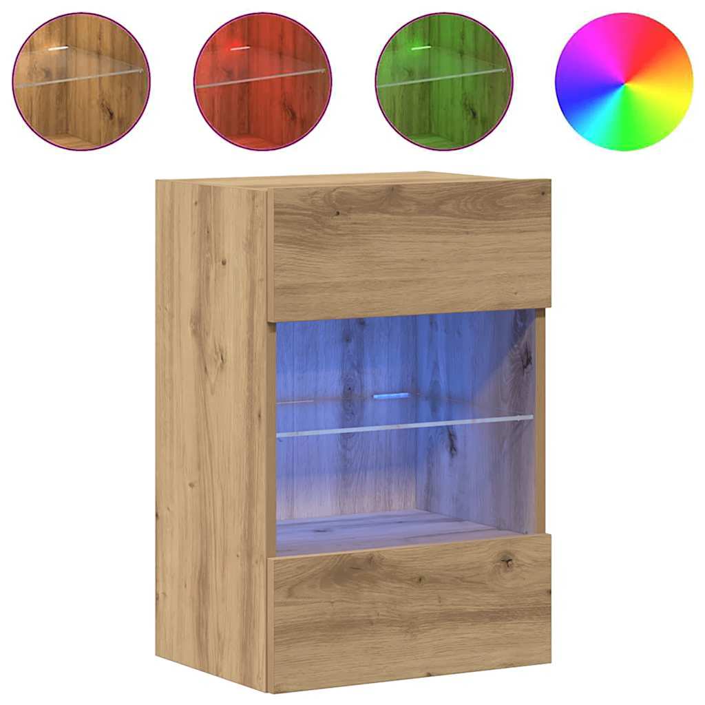 Vegghengte Skap Med Led-Lys For Tv 2 Stk Artisan Eik 40X30X60,5 Cm