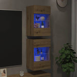Vegghengte Skap Med Led-Lys For Tv 2 Stk Artisan Eik 40X30X60,5 Cm