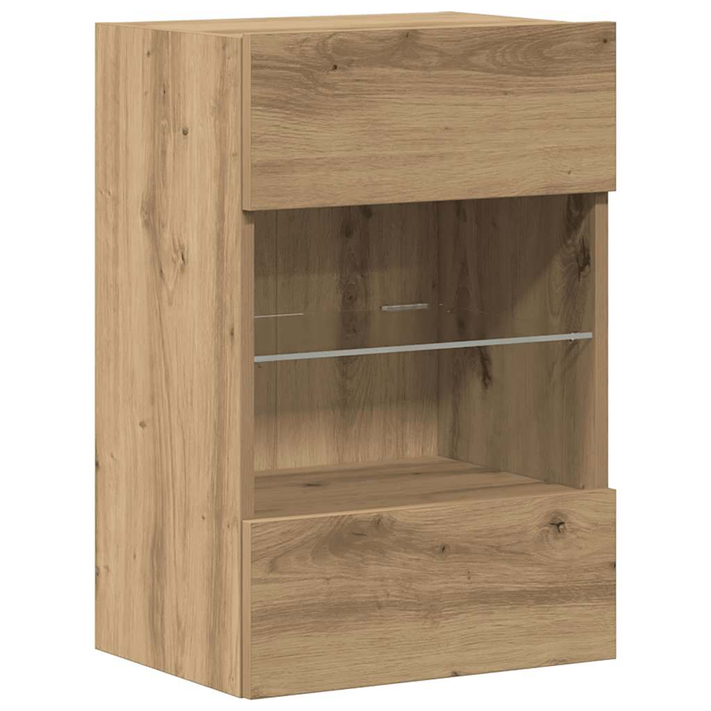Vegghengte Skap Med Led-Lys For Tv 2 Stk Artisan Eik 40X30X60,5 Cm