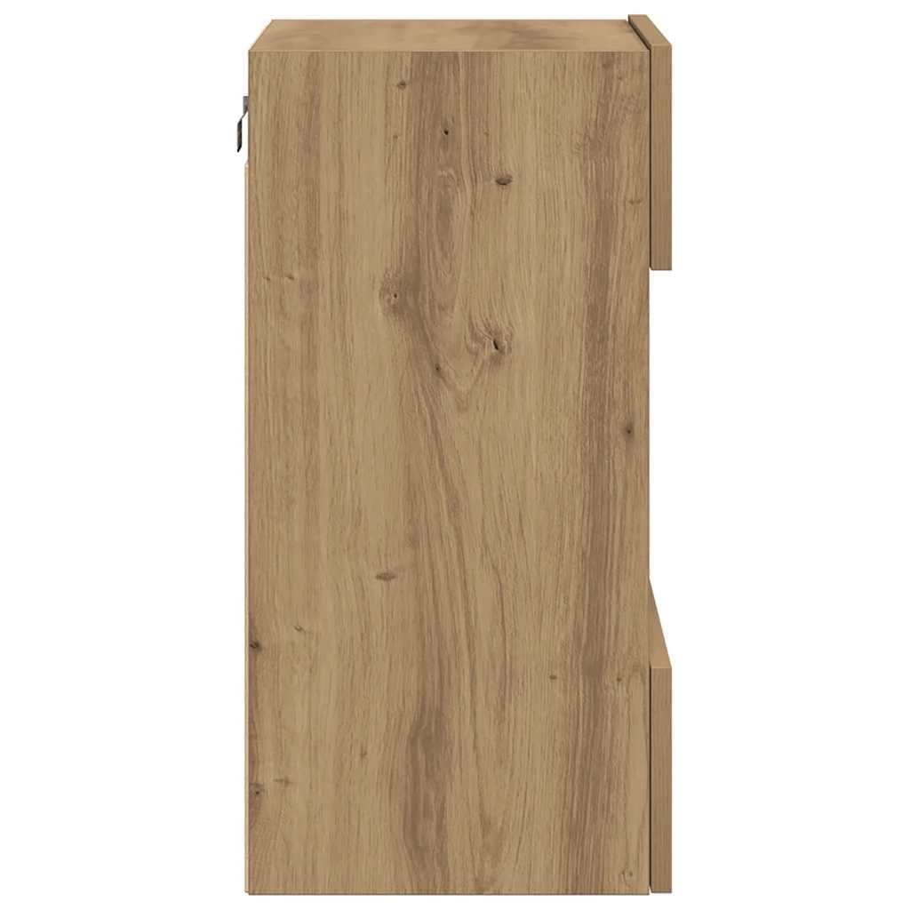 Vegghengte Skap Med Led-Lys For Tv 2 Stk Artisan Eik 40X30X60,5 Cm