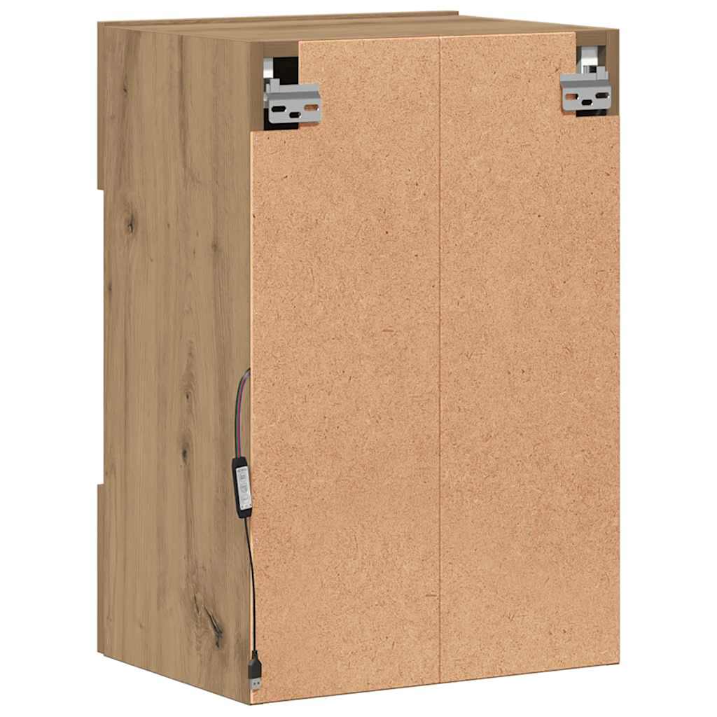 Vegghengte Skap Med Led-Lys For Tv 2 Stk Artisan Eik 40X30X60,5 Cm
