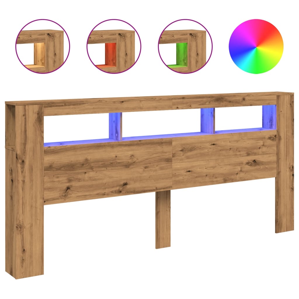 Sengegavl Med Led Artisan Eik 220X18,5X103,5 Cm Konstruert Tre