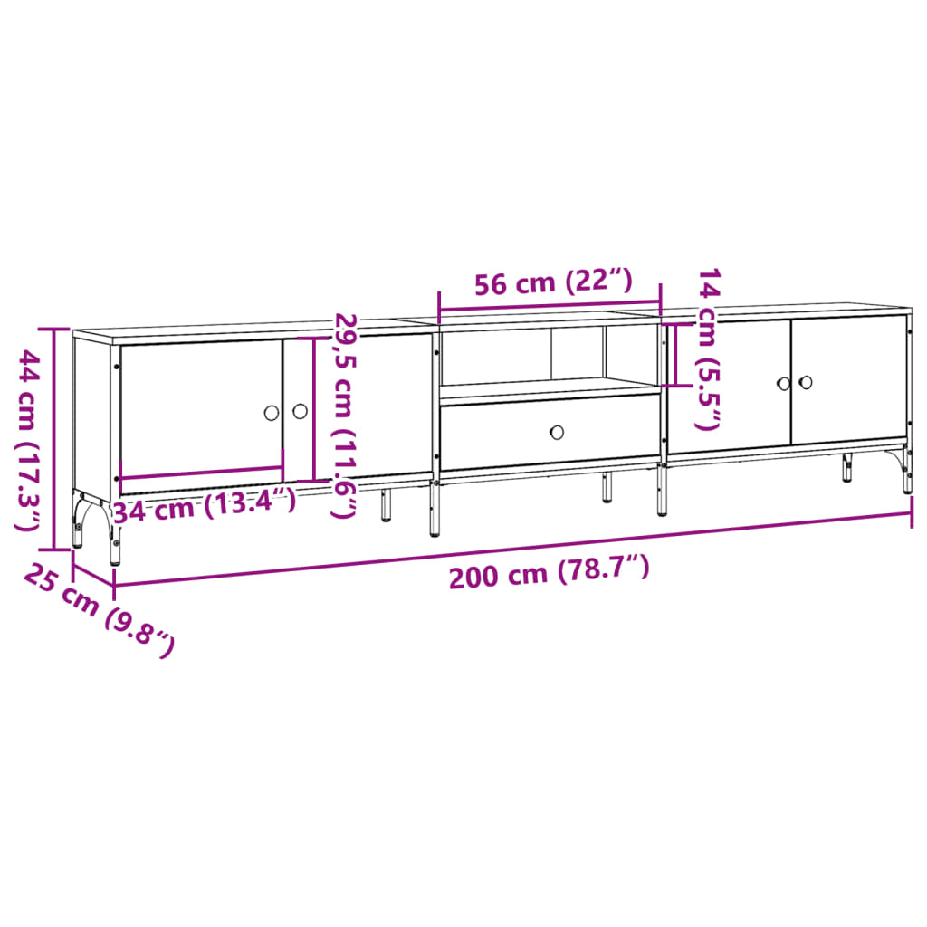 Tv-Benk Med Skuff Gammelt Tre 200X25X44 Cm Konstruert Tre