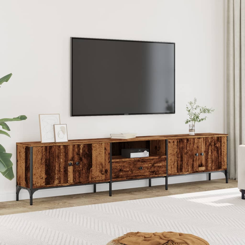 Tv-Benk Med Skuff Gammelt Tre 200X25X44 Cm Konstruert Tre