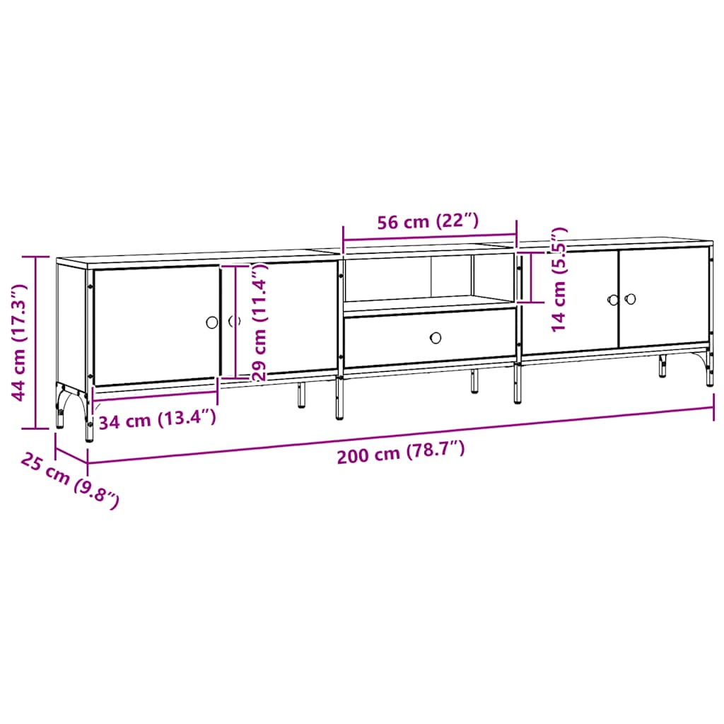 Tv-Benk Med Skuff Artisan Eik 200X25X44 Cm Konstruert Tre