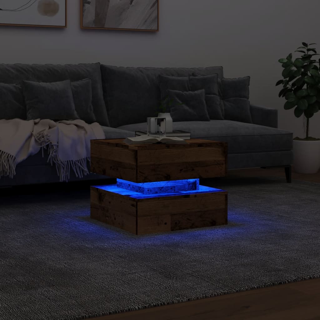 Salongbord Med Led-Lys Gammelt Tre 50X50X40 Cm