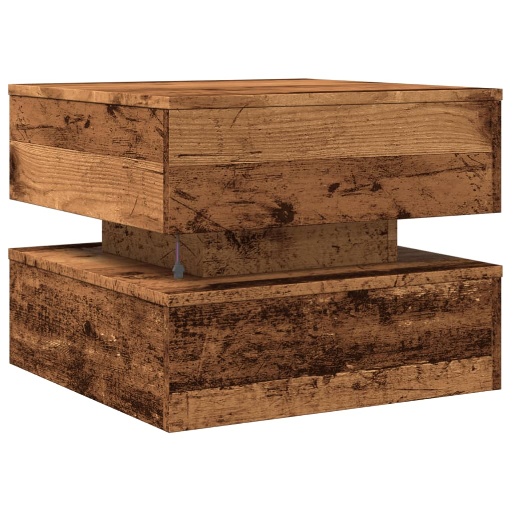 Salongbord Med Led-Lys Gammelt Tre 50X50X40 Cm
