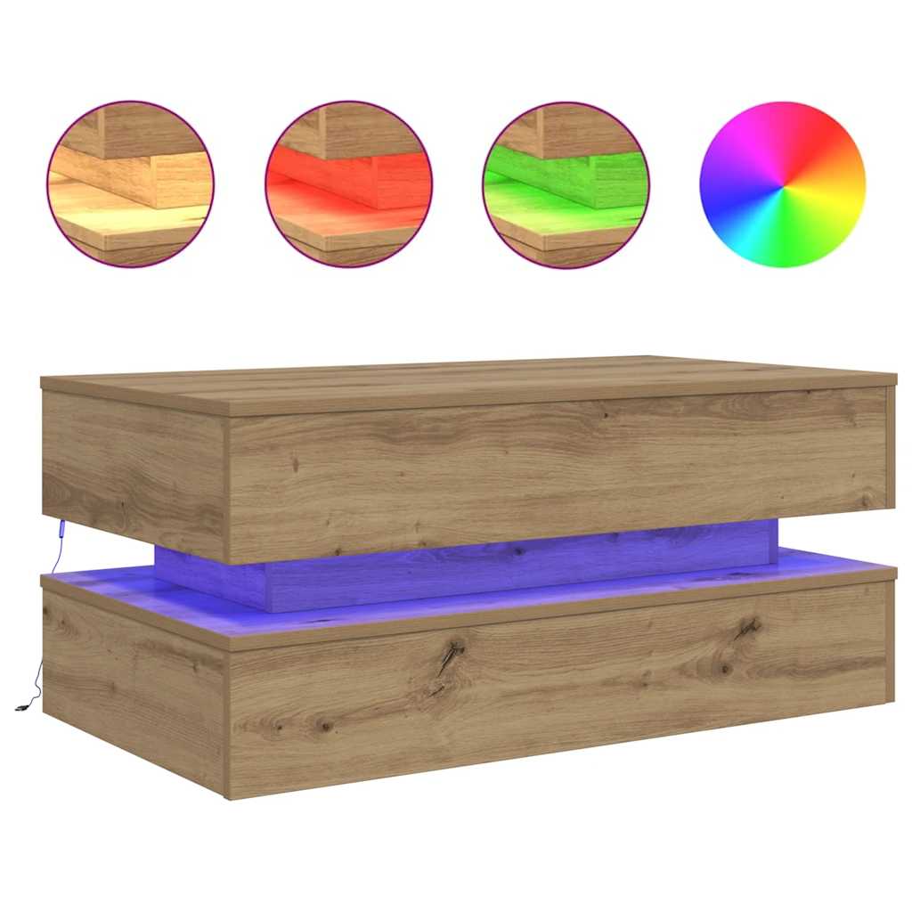 Salongbord Med Led-Lys Artisan Eik 90X50X40 Cm