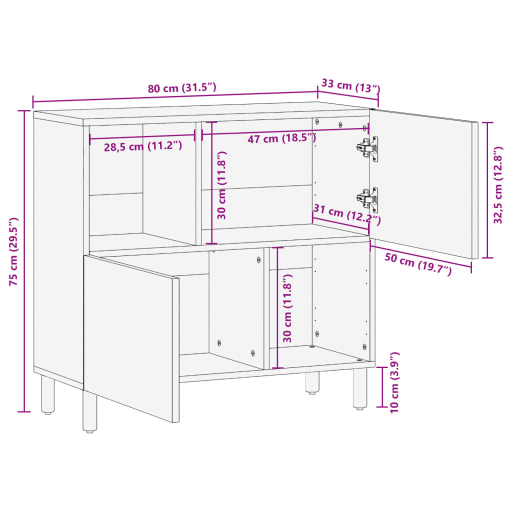 Skjenk Svart 80X33X75 Cm Konstruert Tre