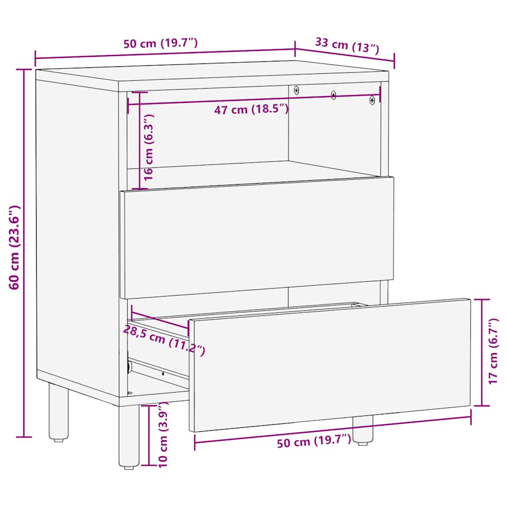 Nattbord Brun 50X33X60 Cm Heltre Mango