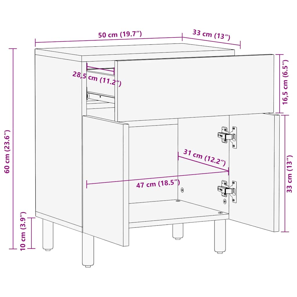 Nattbord Brun 50X33X60 Cm Heltre Mango