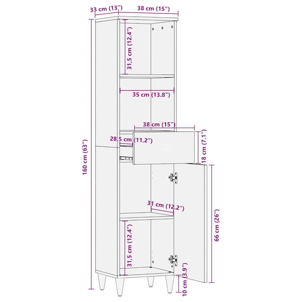 Baderomsskap 38X33X160 Cm Heltre Mango