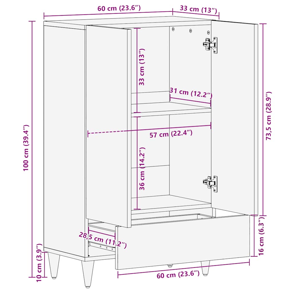 Highboard 60X33X110 Cm Heltre Mango