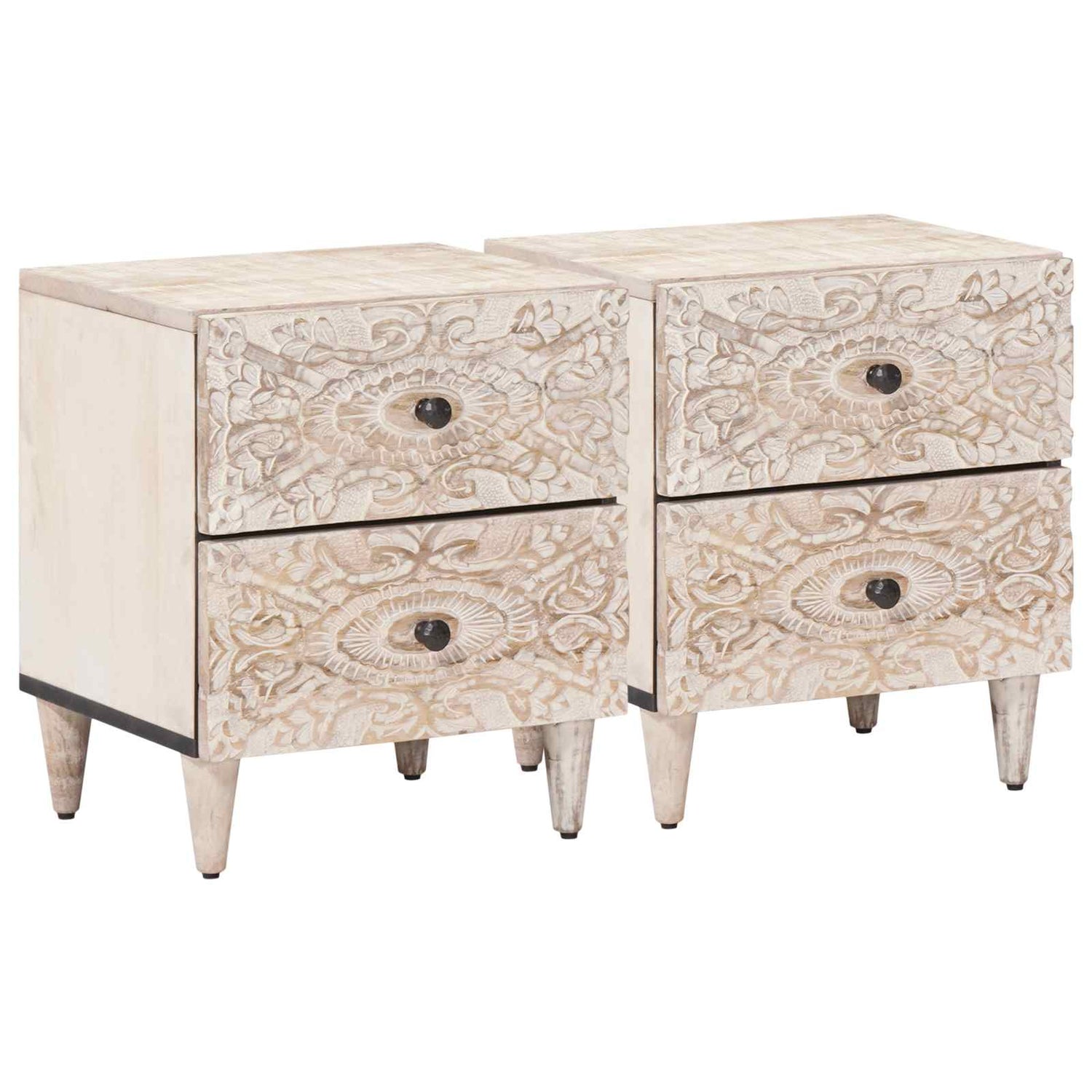 Nattbordskap 2 Pcs Hvit 40 X 33,5 X 46 Cm Massiv Mango Tre