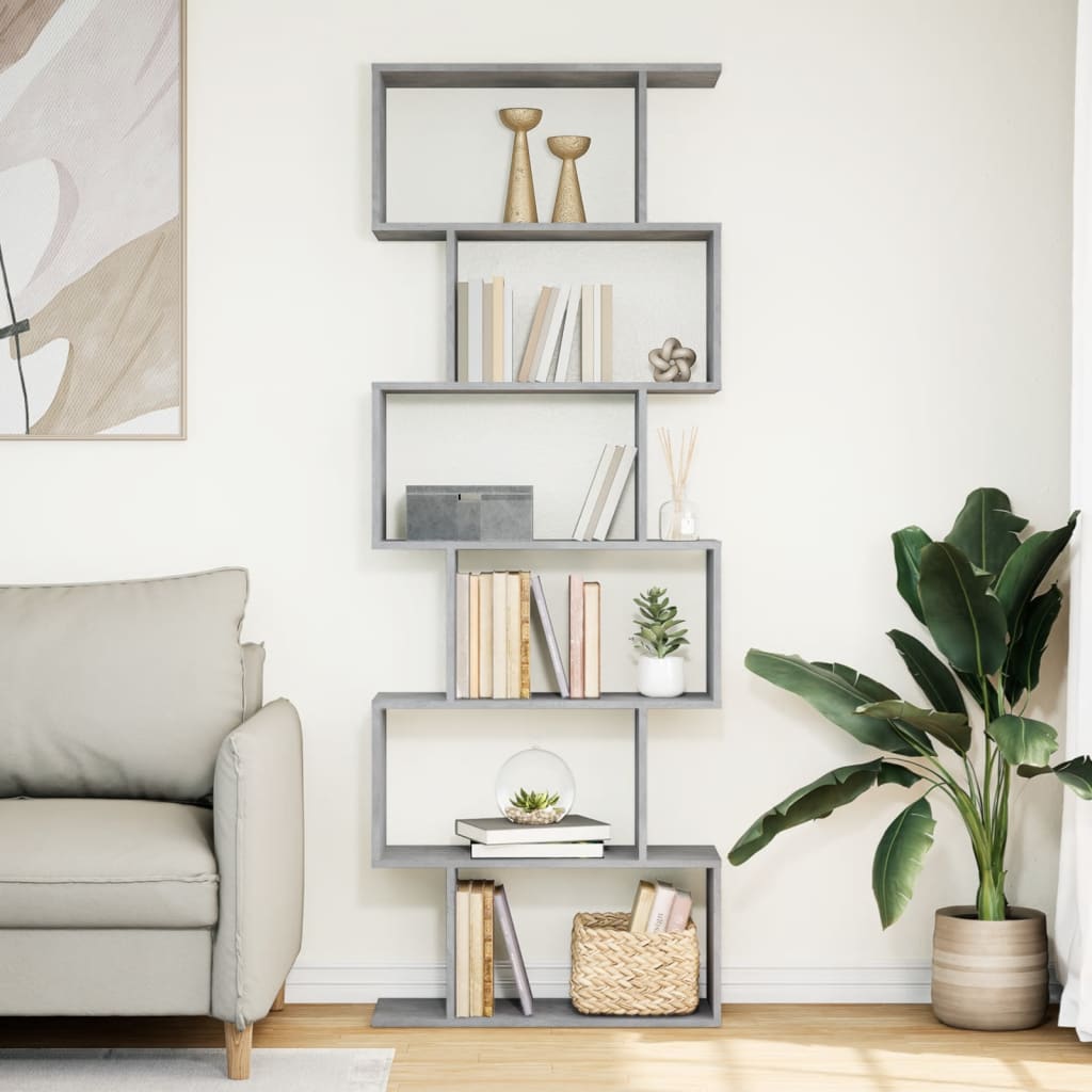Romdeler Bokhylle 6 Lag Betonggrå 70X24X193 Cm Konstruert Tre