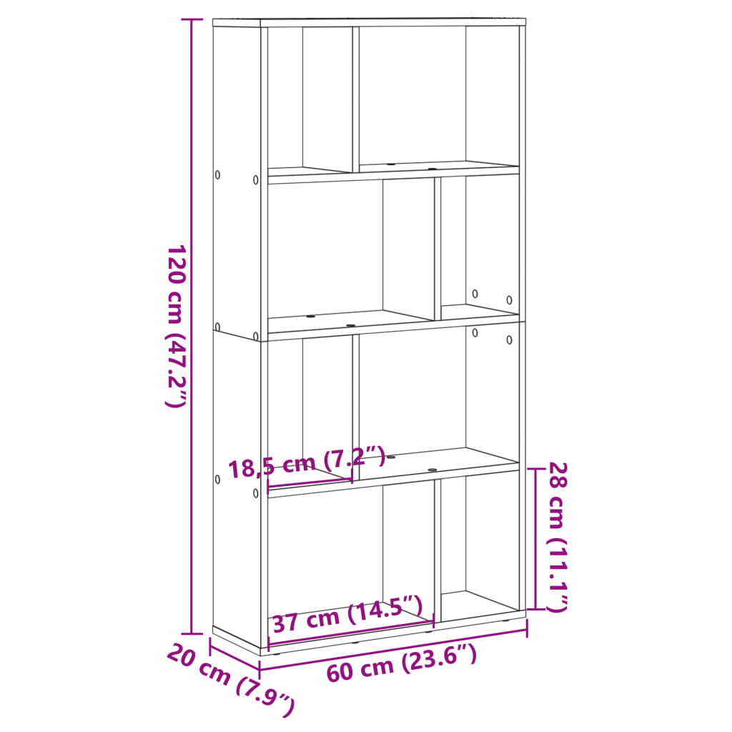 Bokhylle Røkt Eik 60X20X120,5 Cm Konstruert Tre