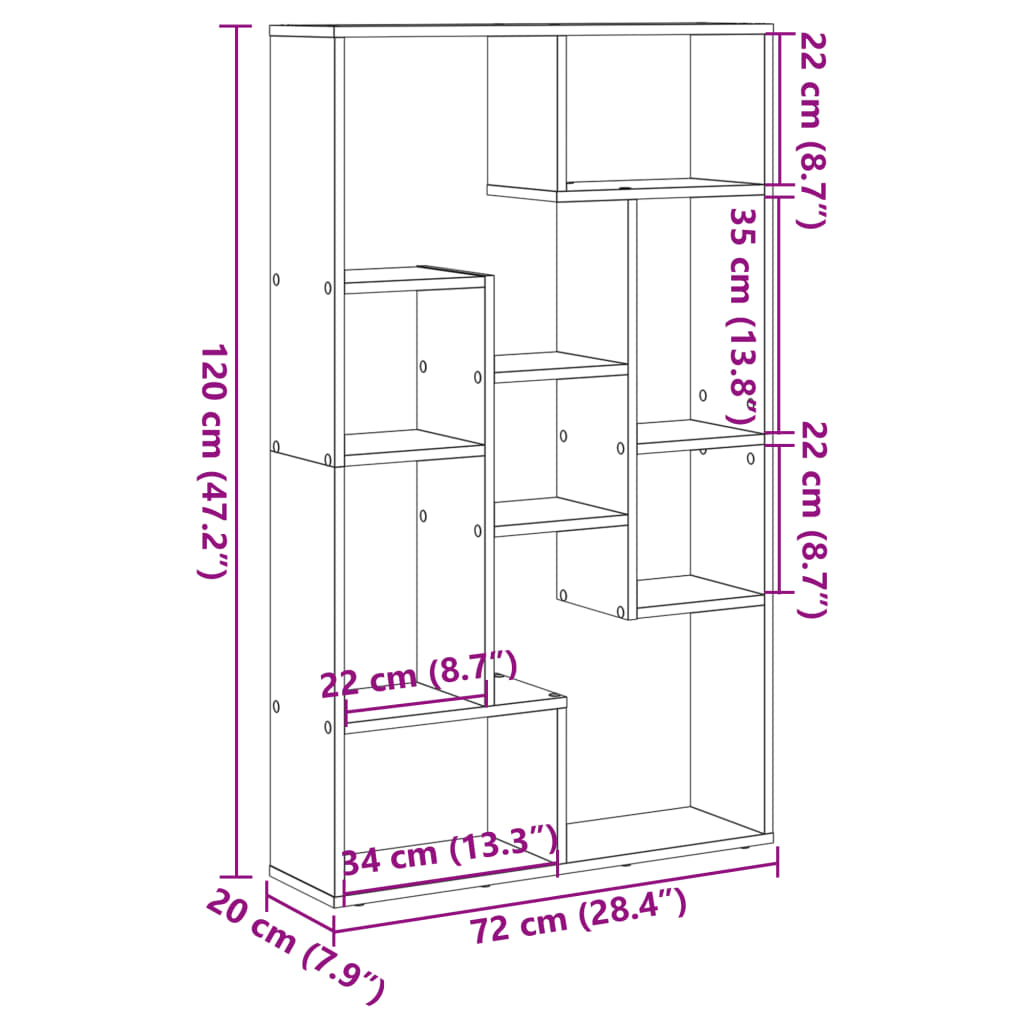 Bokhylle Hvit 72X20X120 Cm Konstruert Tre