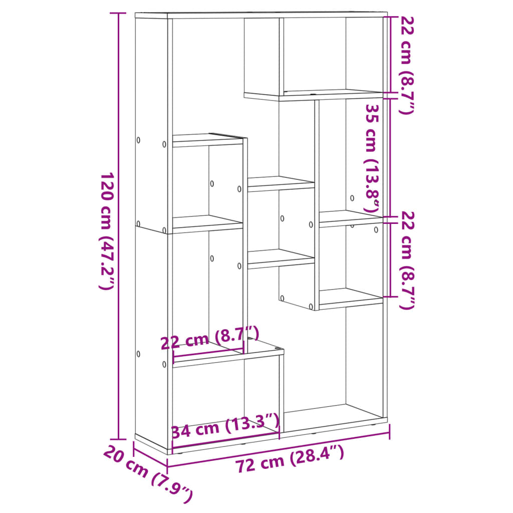 Bokhylle Sonoma Eik 72X20X120,5 Cm Konstruert Tre