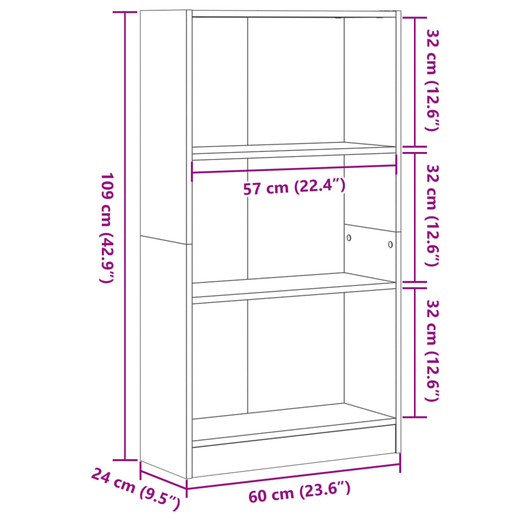 Bokhylle Sonoma Eik 60X24X109 Cm Konstruert Tre