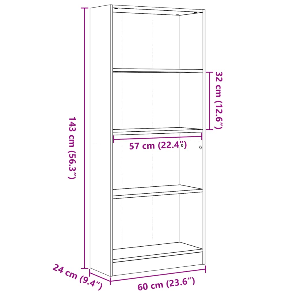 Bokhylle Hvit 60X24X143 Cm Konstruert Tre