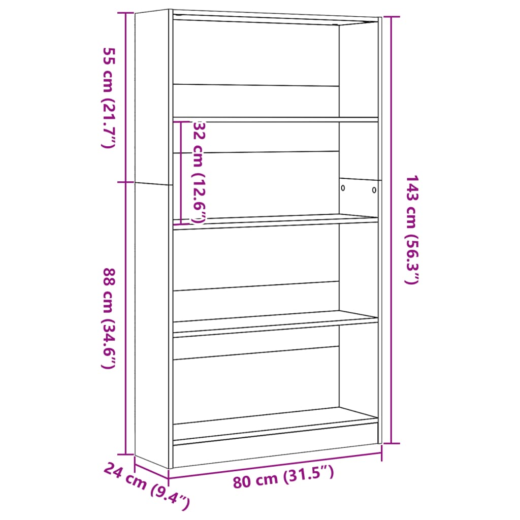Bokhylle Hvit 80X24X143 Cm Konstruert Tre