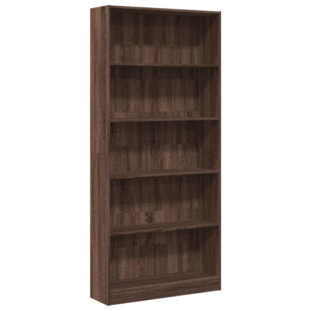Bokhylle Brun Eik 80X24X176 Cm Konstruert Tre