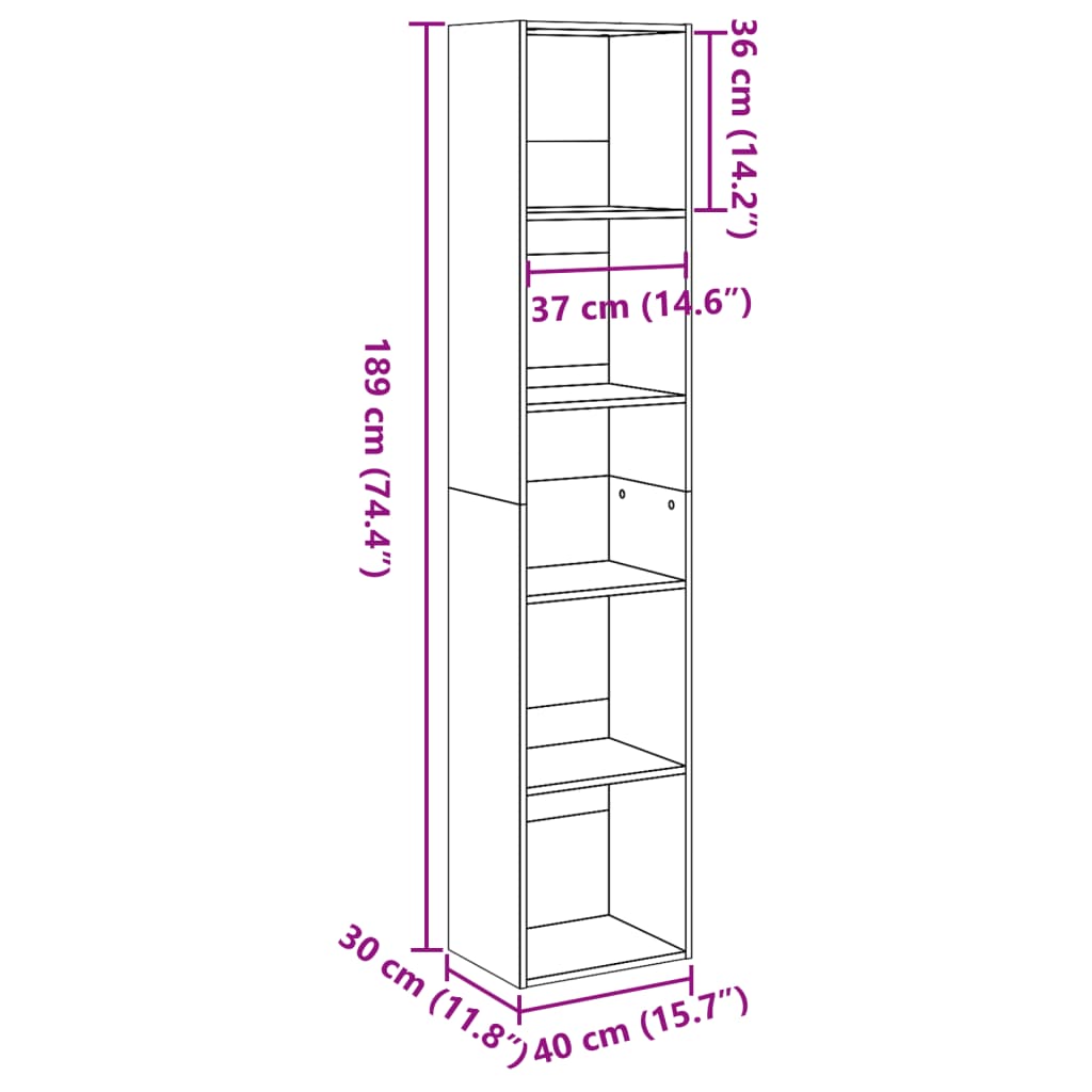Bokhylle Hvit 40X30X189 Cm Konstruert Tre