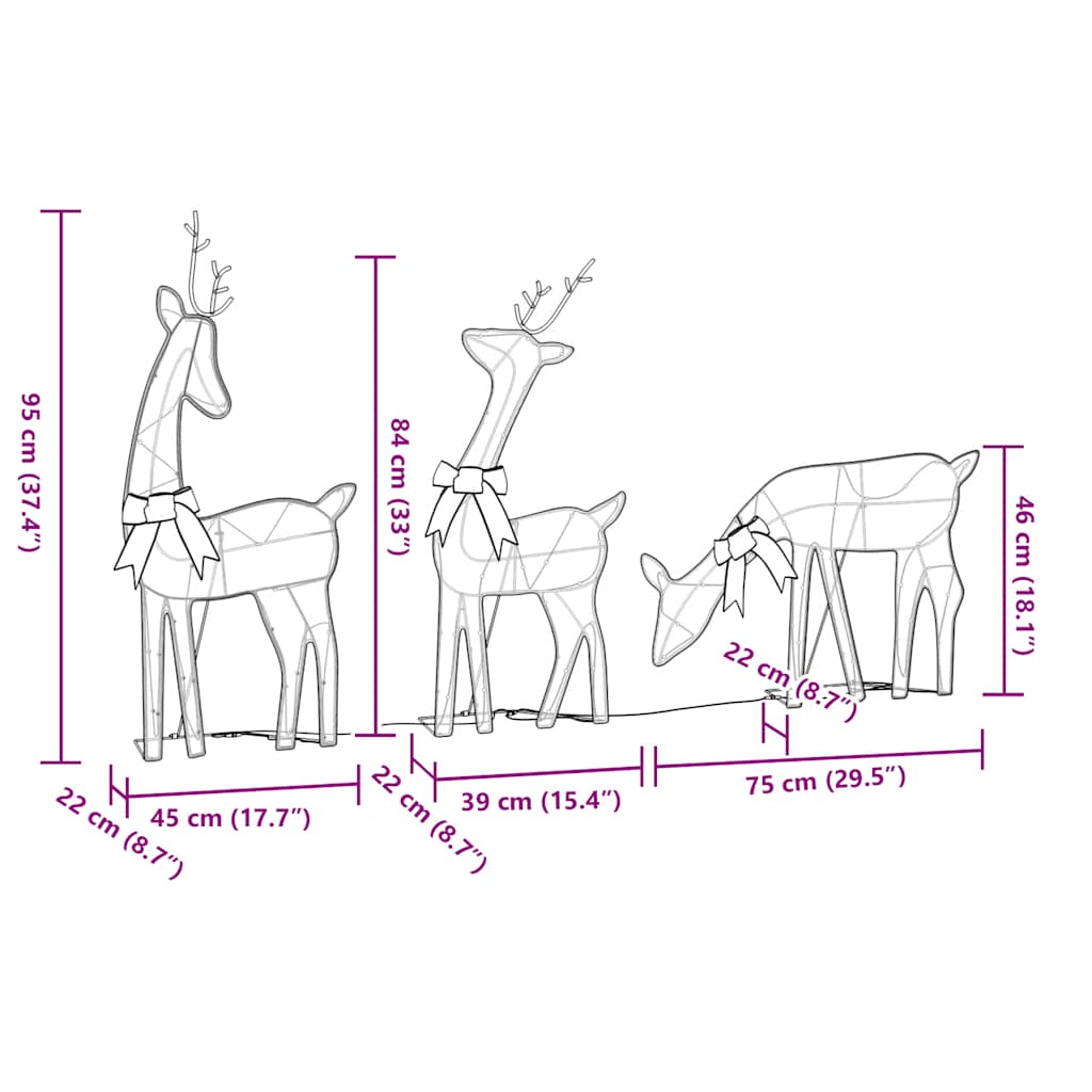 Julepynt Reinsdyr 3 Stk 90 Led Varmhvit