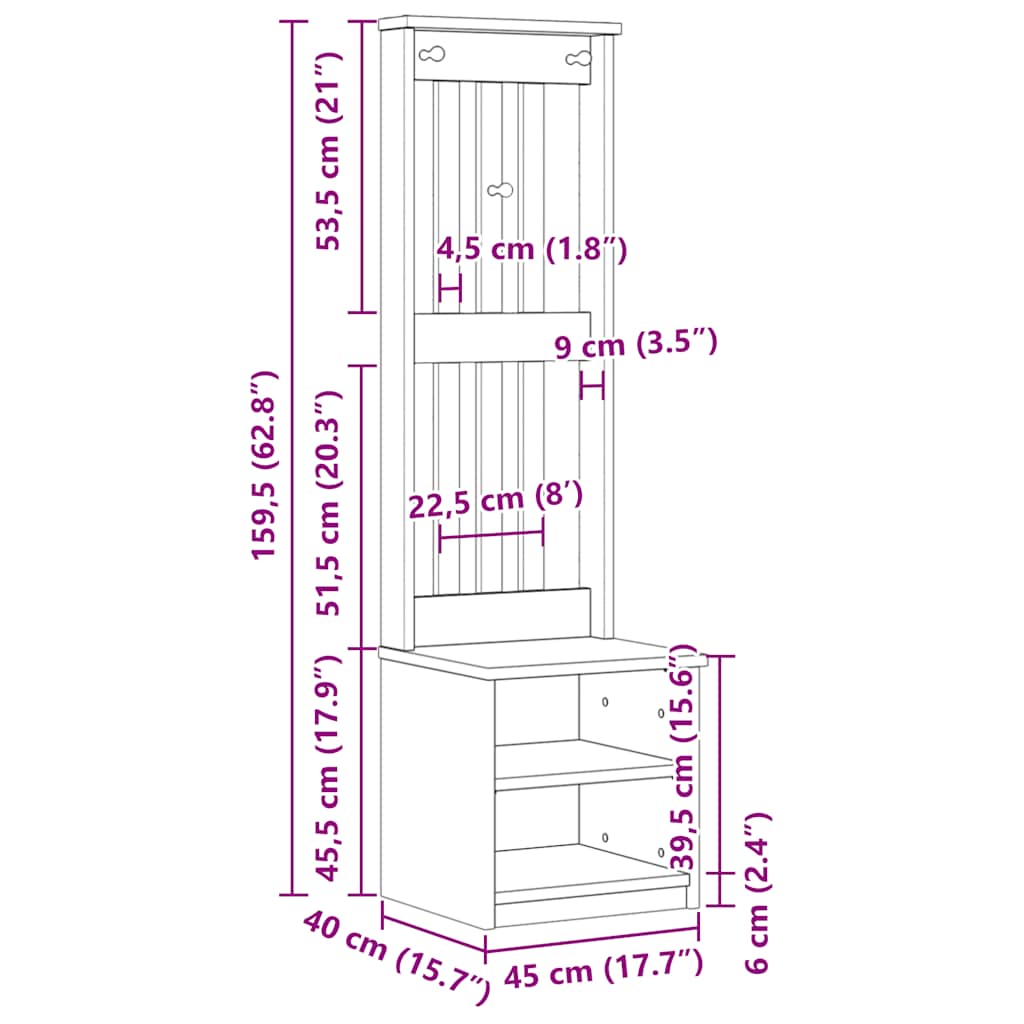 Halltre Sandens 45X40X159,5 Cm Heltre Furu